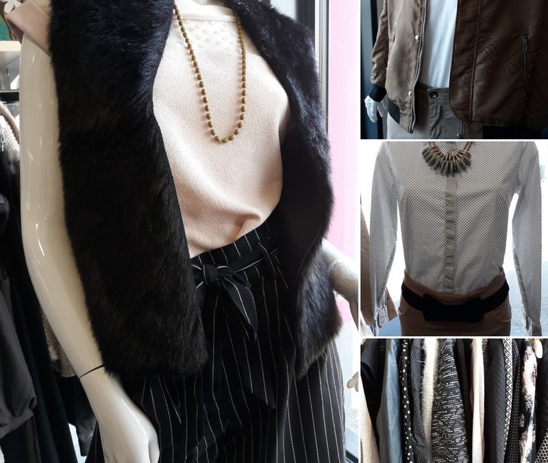 Thème vitrine : noir, grège, beige.
